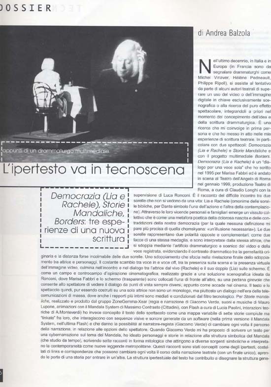 Hystrio 10.03 articolo Drammaturgia multimediale p.1